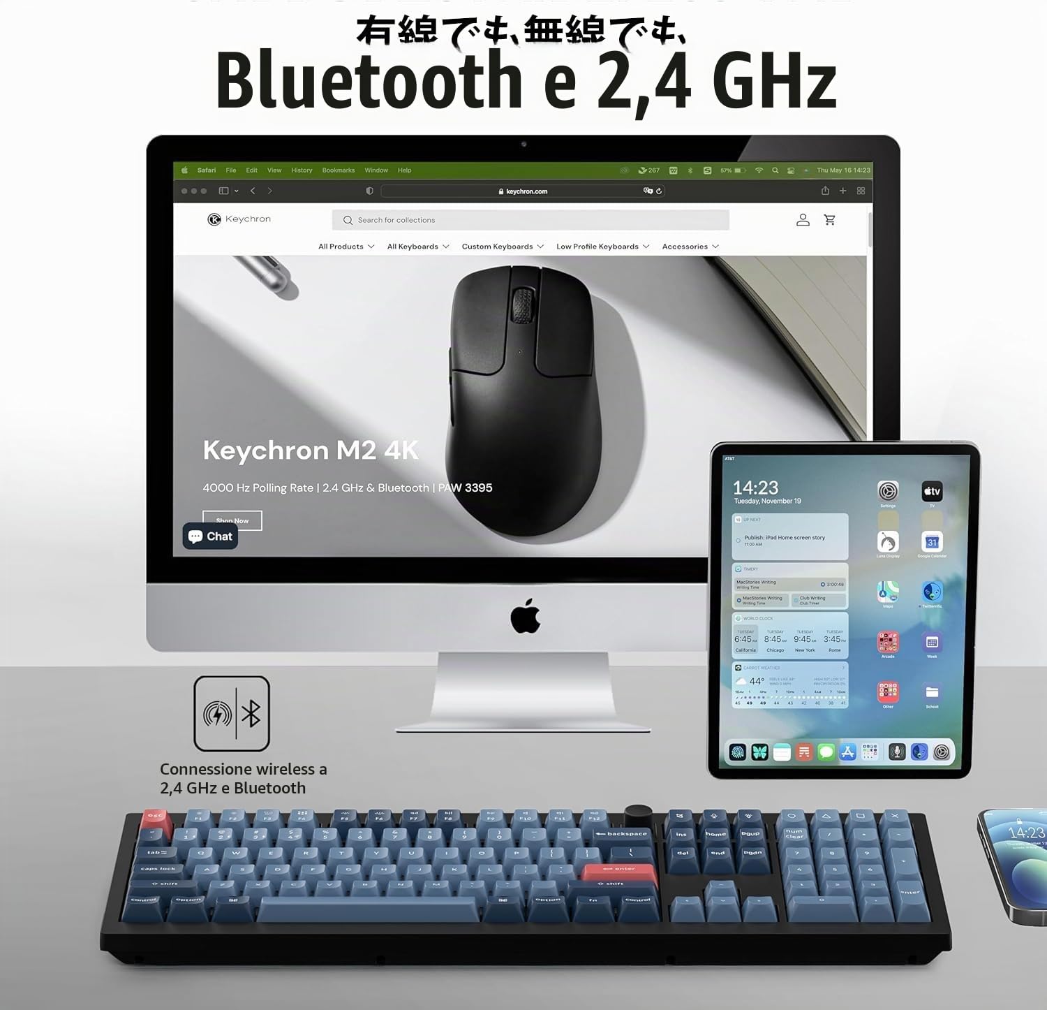 Keychron V6 Max Tastiera meccanica Wireless, 2,4 GHz/Bluetooth/USB-C 3 modalità di retroilluminazione RGB QMK/VIA Macro programmabile, tasti PBT Hot-Swappable per Mac Windows Gateron Jupiter Brown