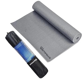 STRAUSS Yoga Mat with Carry Bag | Anti-Slip Exercise Mat for Women & Men | Home Gym Workout, Yoga, Pilates | Eco-friendly | Non-Slip Surface | Lightweight & Durable | 6mm (Grey) - image, photos
