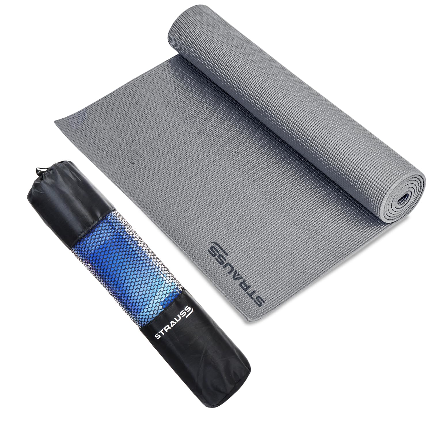STRAUSS Yoga Mat with Carry Bag | Anti-Slip Exercise Mat for Women & Men | Home Gym Workout, Yoga, Pilates | Eco-friendly | Non-Slip Surface | Lightweight & Durable | 4mm (Grey)-image-16
