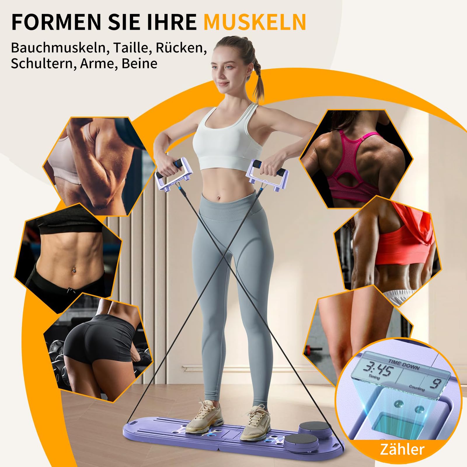 Pilates Board - Pilates Reformer Set, 6 in 1 Pilates Boards für das Training zu Hause, tragbare und Faltbare Pilates Reformers Maschine, multifunktionales Pilates Board für Frauen