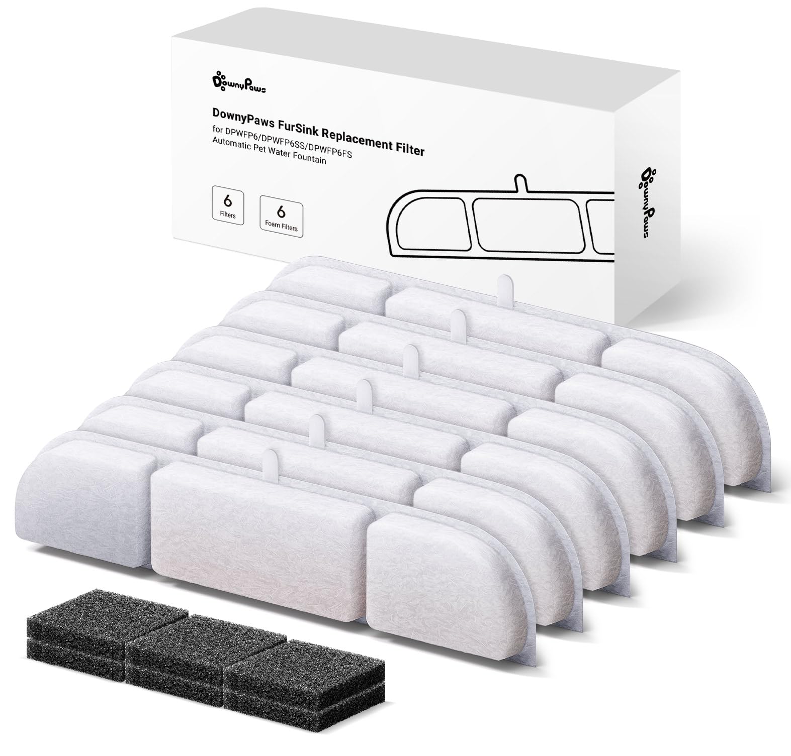 12 Ersatzfilter Für DownyPaws Katzenwasserbrunnen DPWFP6 – 5-Stufen-Filtration Für Sauberes Trinkwasser