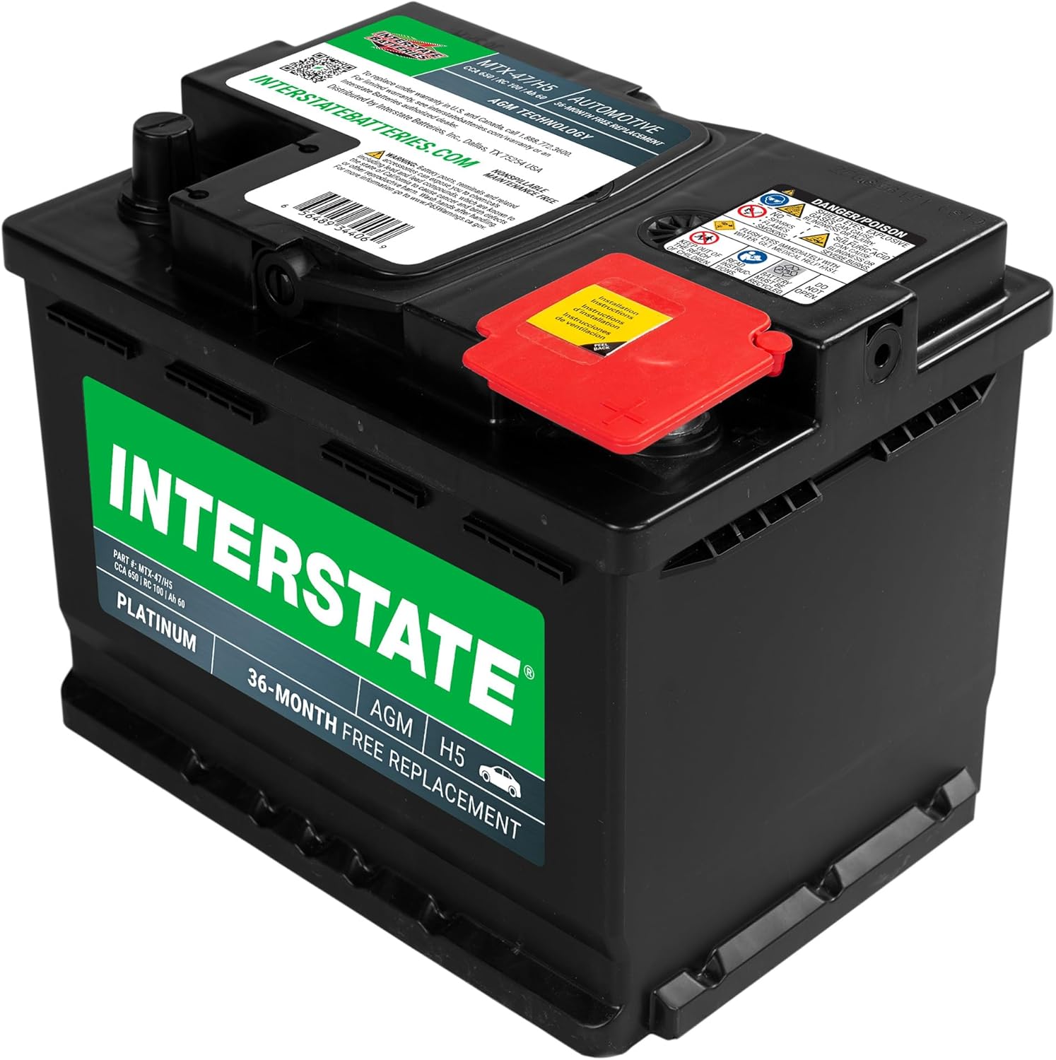 Interstate Batteries Mega-Tron® Automotive Battery 12V 60Ah (Group Size H5, 47) 650CCA SLI AGM Automobile Replacement Battery for Cars, SUVs, Sedans, Trucks (MTX-47/H5)