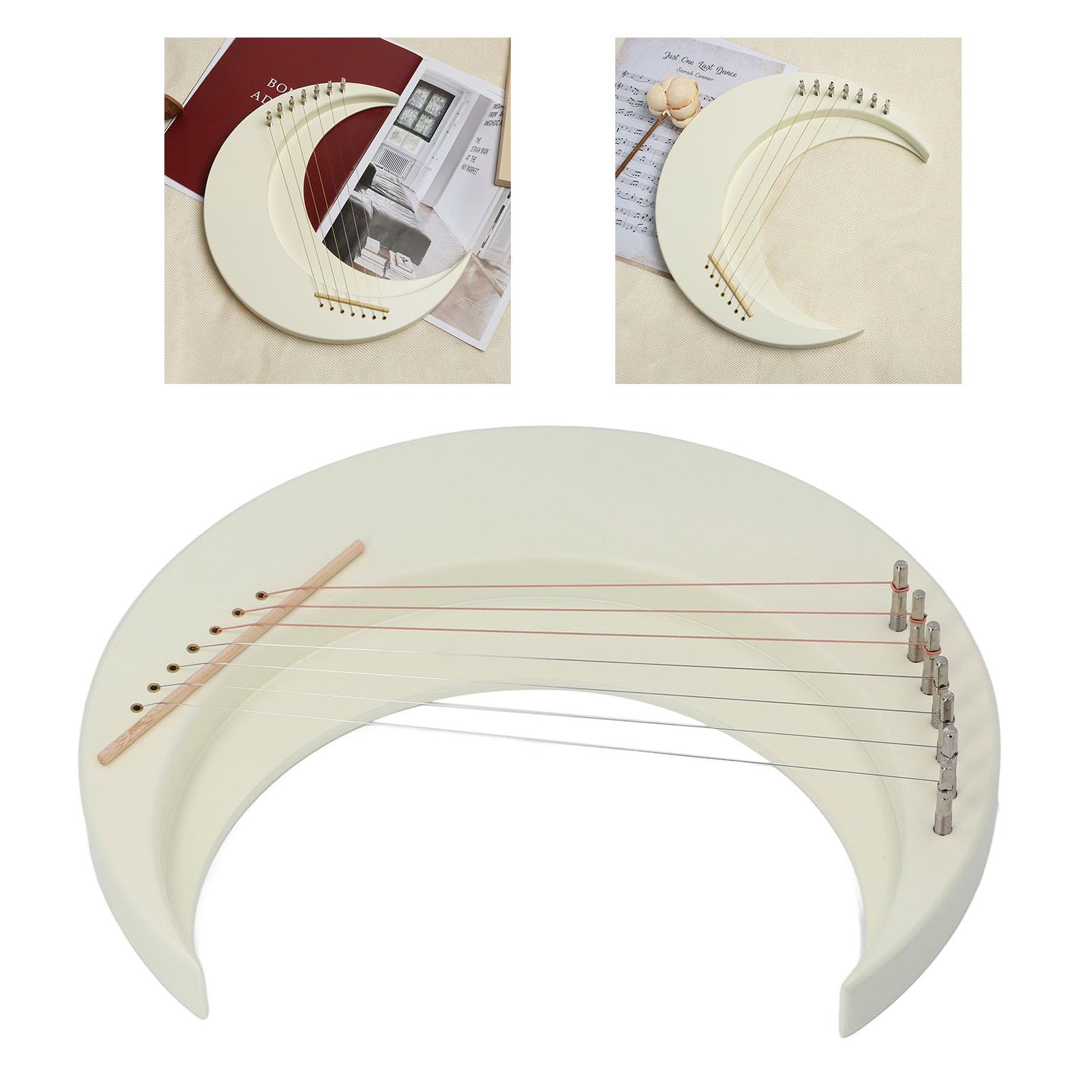 Arpa a Lira a 7 Corde, Arpa a Lira Portatile Professionale a Forma di Luna per Bambini Adulti Principianti, Misteriosa Realizzata a Mano