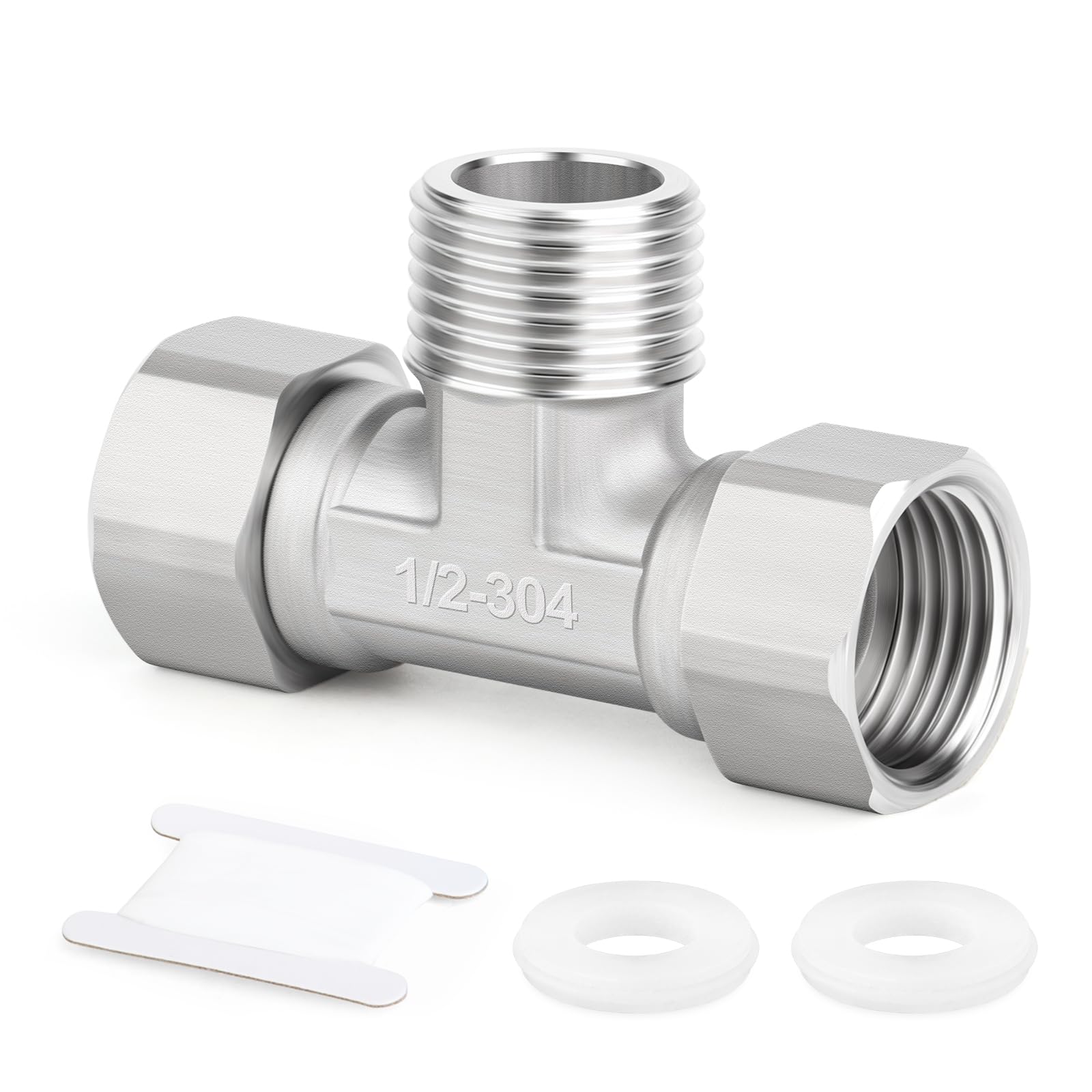ERGAOBOY 1 piezas de conector en T flexible y móvil de 3 vías, acero inoxidable 304, 1/2" macho BSP, tuerca de unión en T para rociador, válvula angular, brazo de ducha — view 8