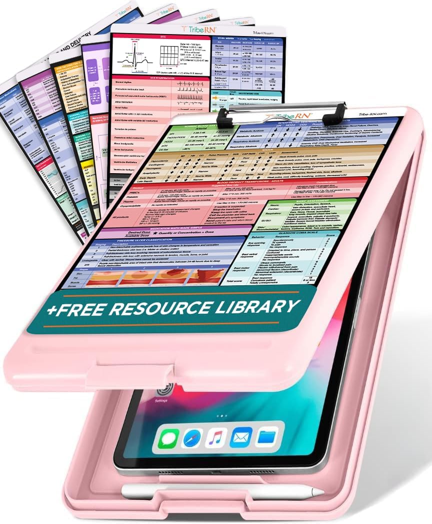Tribe RN Ultimate Nursing Clipboard Set (Pink) with color-coded sheets
