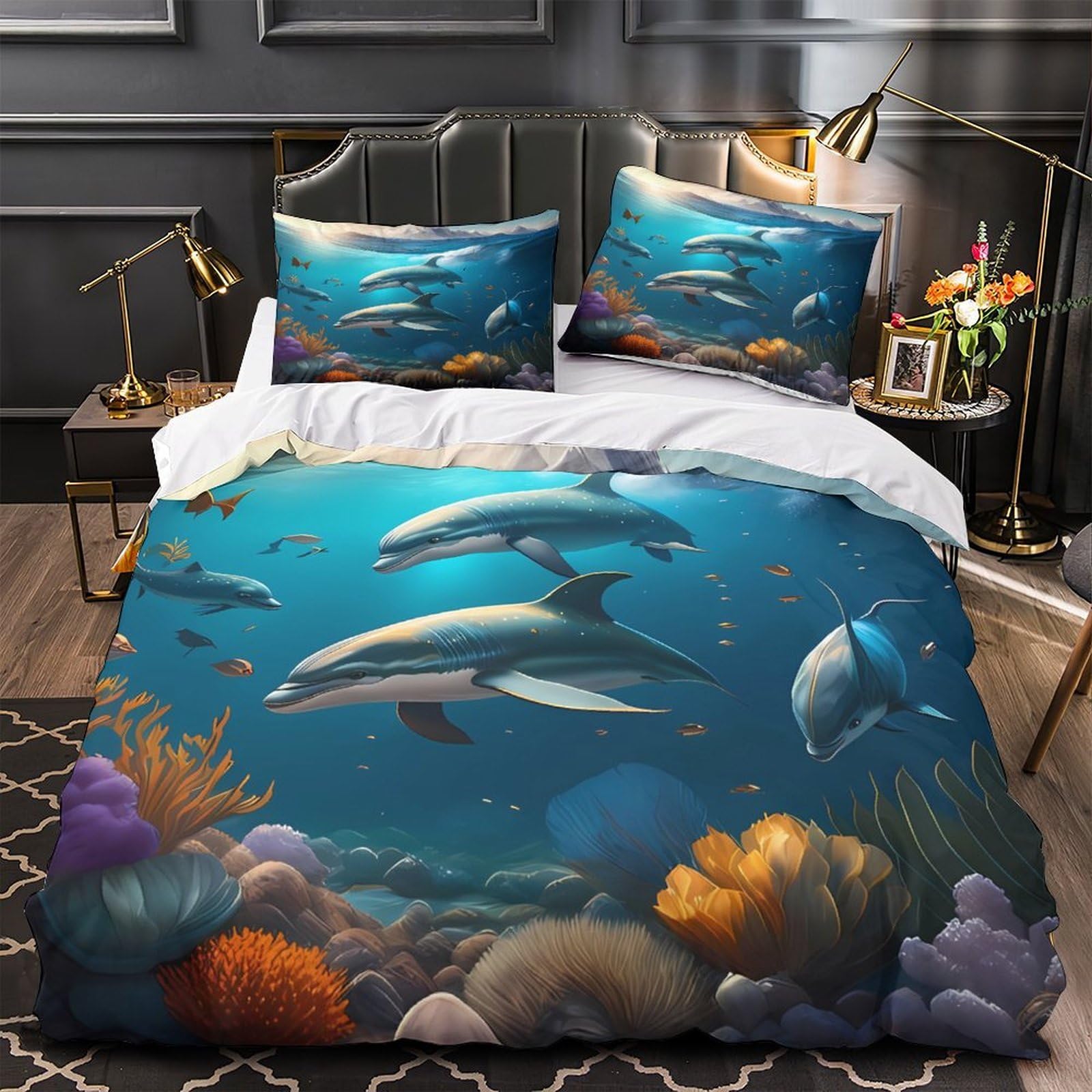 Parure de lit dauphin 3D king size, le cadeau cyberpunk parfait pour ado