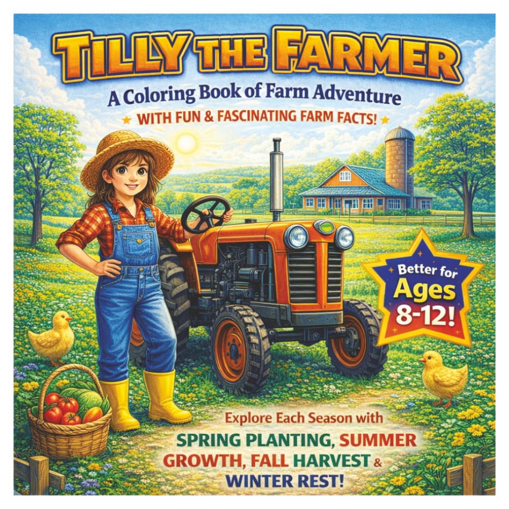 Tilly The Farmer: A Coloring Book of Farm Adventure Story with Educational Fun Facts!: Follow Tilly Through Spring Planting, Summer Growth, Fall ... Emergency and Farming Vehicles!)