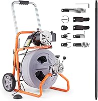 VEVOR 75FT x 1/2" Auto Feed Drain Cleaner Machine, Sewer Snake Auger on Wheels with 8 Cutters & Foot Switch for 2-4" Pipes
