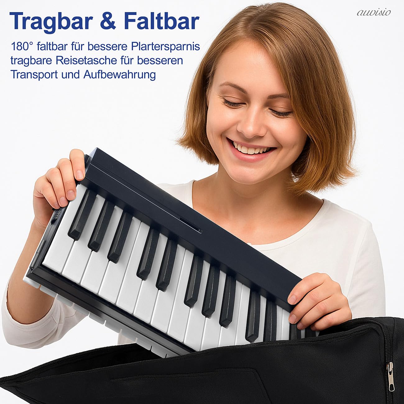 auvisio E Piano: Faltbares Klavier, 88 halbgewichtete Leuchttasten, MIDI, App, Tasche (MIDI Keyboard 88, Keyboard-Pianos, Party)