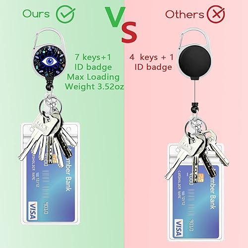 Miniatura 5 de Soporte para tarjetas de identificación con carrete con cordón extraíble y retráctil, resistente, diseño divertido y lindo mal de ojo, ajustable,