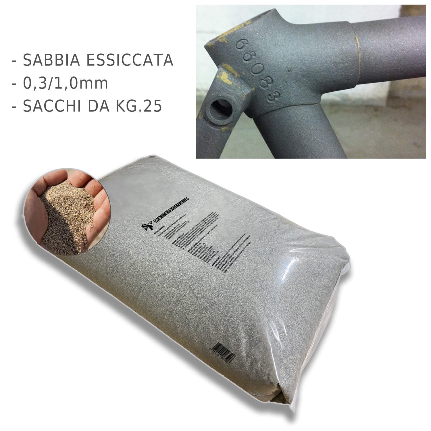 Sable pour ponceuse 0,3-1,0 mm Sac de 25 kg – Sable sec Vaga pour traitements de sablage sur bois, fer, béton et brique – Granulométrie moyenne, faible humidité