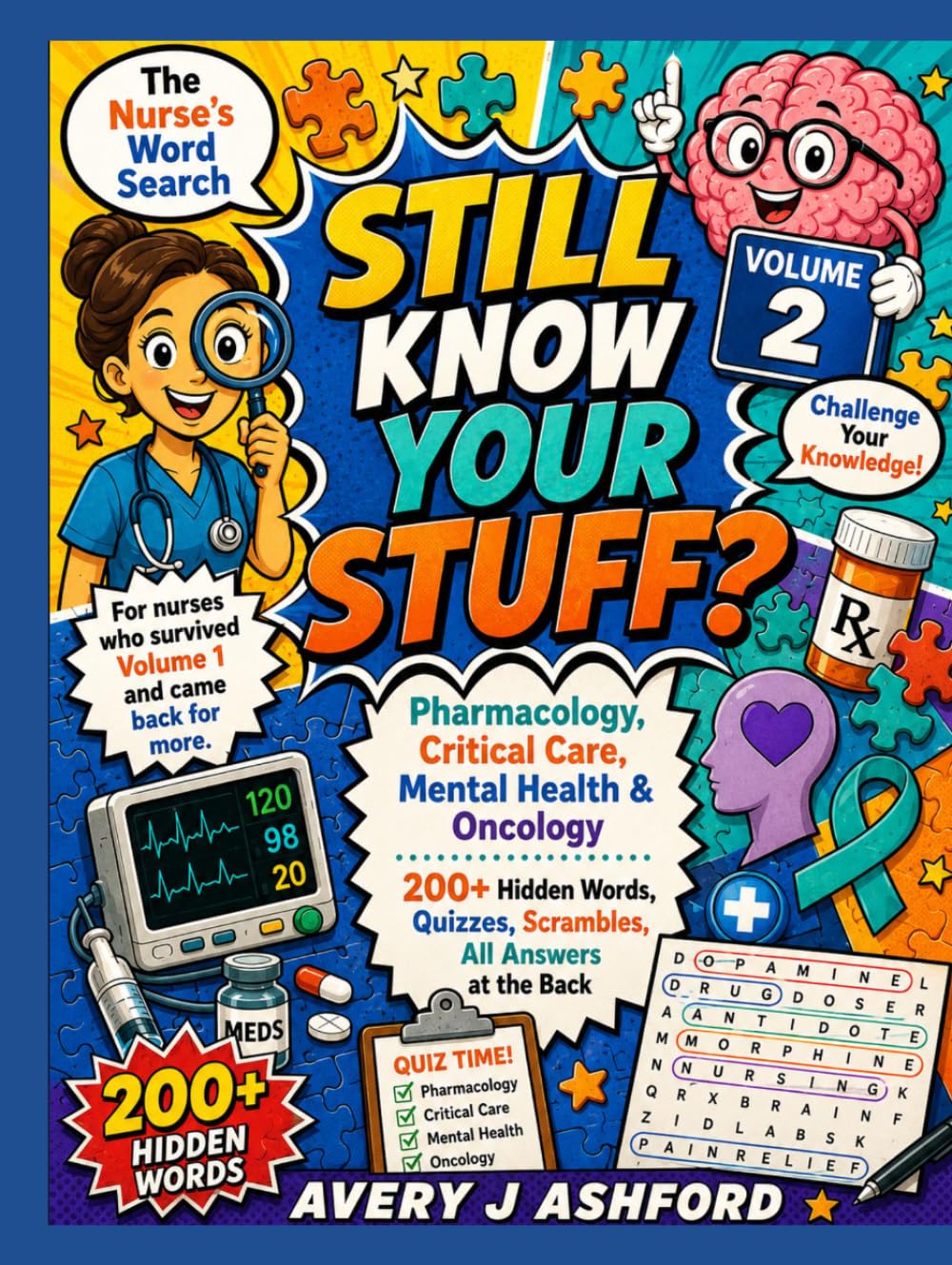 Still Know Your Stuff? The Nurse's Word Search Volume 2: Pharmacology, Critical Care, Mental Health & Oncology 200+ Hidden Words, Quizzes, Scrambles, ... who survived Volume 1 and came back for more.