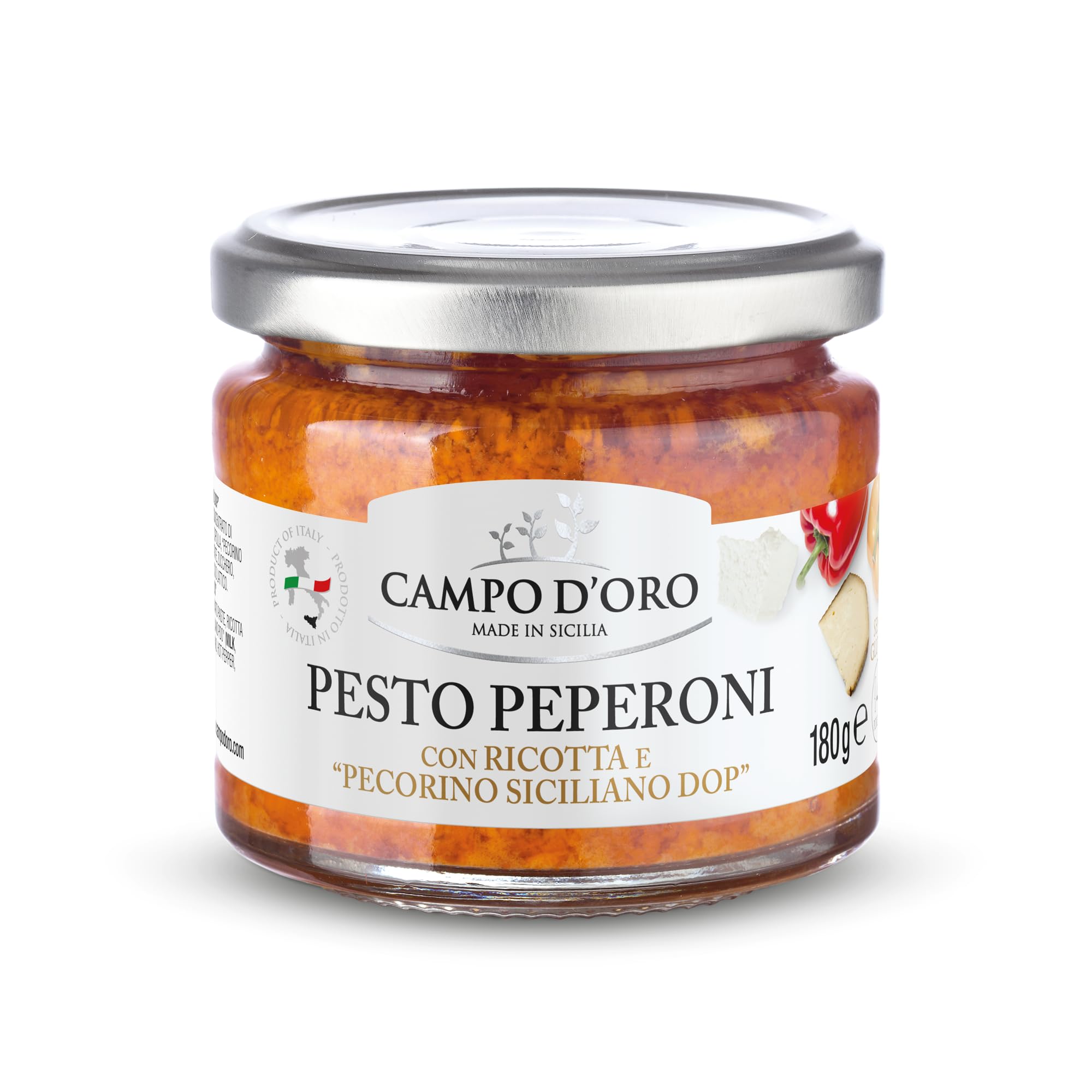 CAMPO D'ORO - Sicilian Pepper Pesto with Ricotta and Pecorino, Glass Jar 6,3 oz, Italian specialties