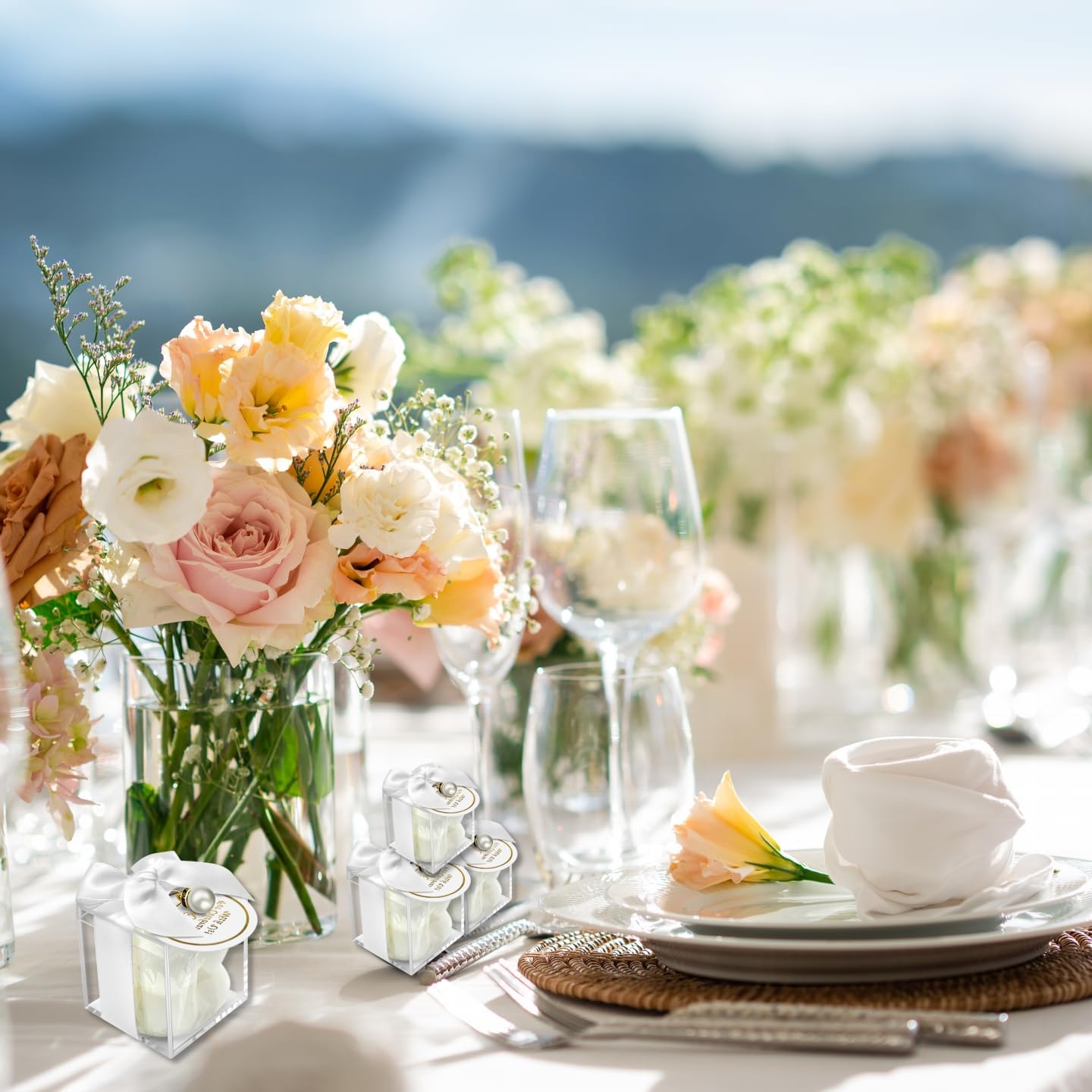 20 Pcs Small Bubble Candles Elegant Party Favors Bulk Set with Decorative Ribbons Thank You Cards for Bridal Shower Guest Gifts (20, White)