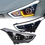 Car LED Headlights (with DRL, Hella Xenon Lens, Hella HID, H7, Auto Accessories) Compatible With Hyundai Creta IX25 2014-2018(Led kit)