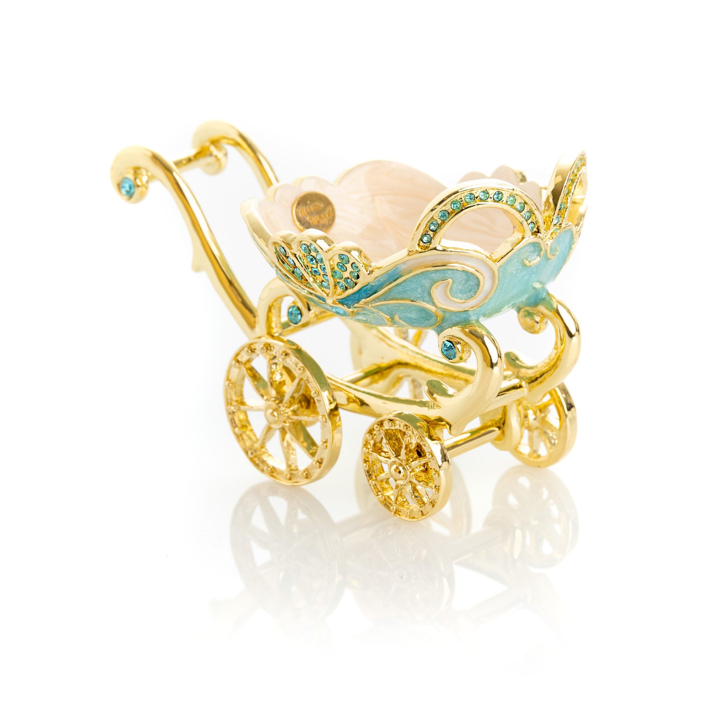 Turquesa vintage carro de bebé baratija caja cochecito bebé recién nacido regalo idea cuarto de bebé decoración