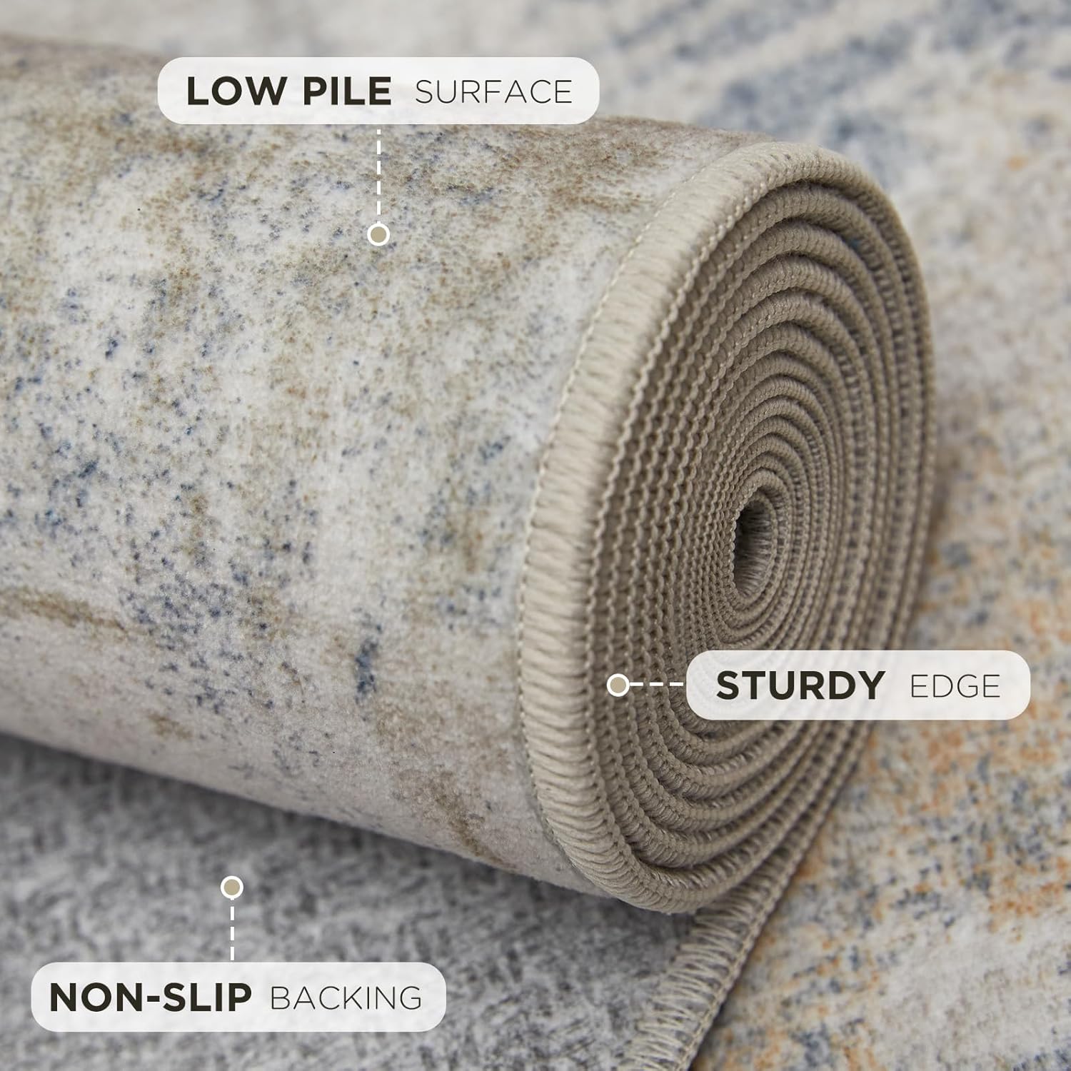 Joydeco Modern Abstract Washable 5x7 Area Rugs for Living Room, Machine Washable Bedroom Rug, Faux Wool Print Non-Slip Neutral Low Pile Stain Resistant Carpet for Dining Room Nursery Home Office Decor