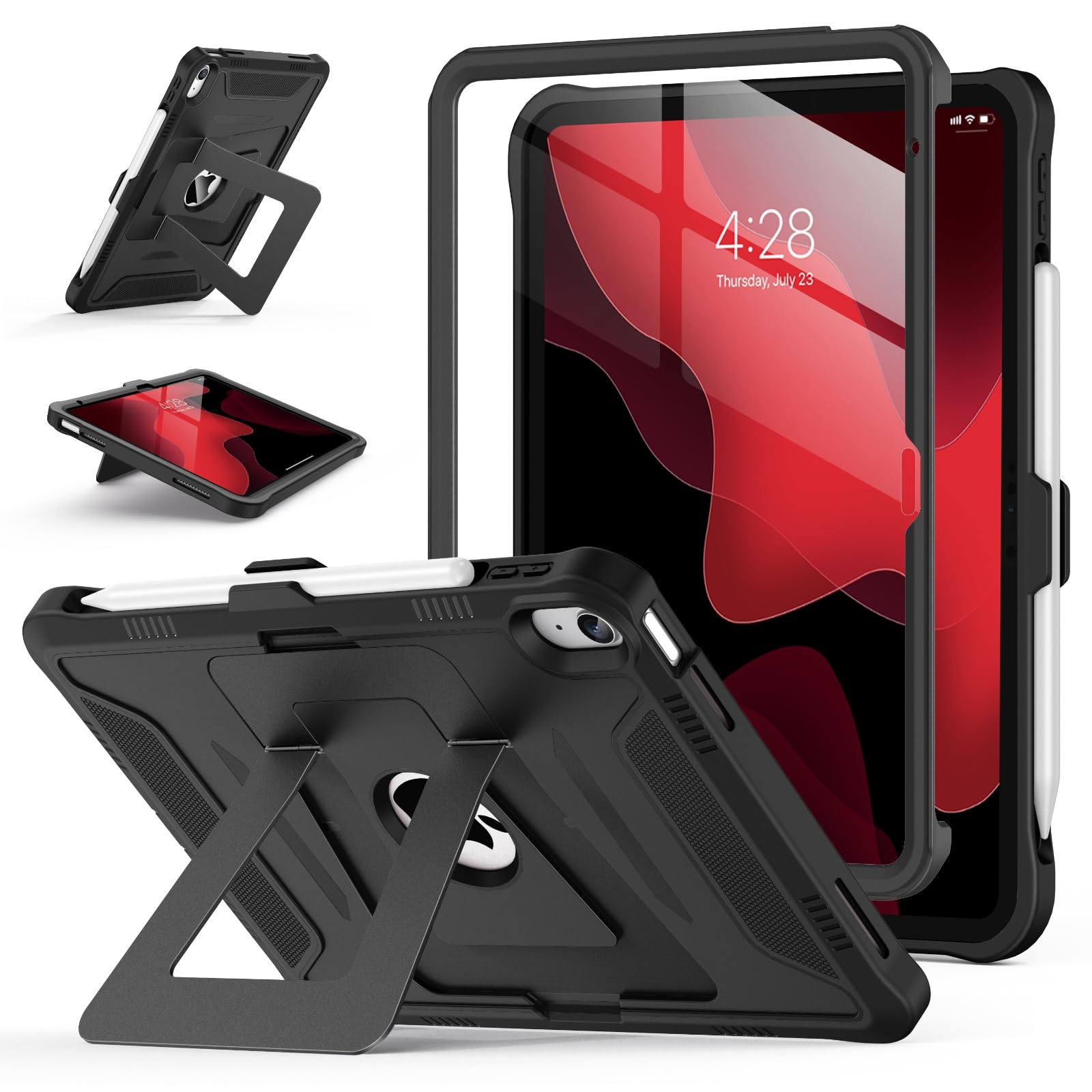 Soke Case for iPad (A16) 11th Generation 11-Inch 2025 /10th Generation 10.9-Inch 2022, with Screen Protector and Multi-Angle Kickstand, Rugged Full Body Heavy Duty Protective Cover - Dark Black