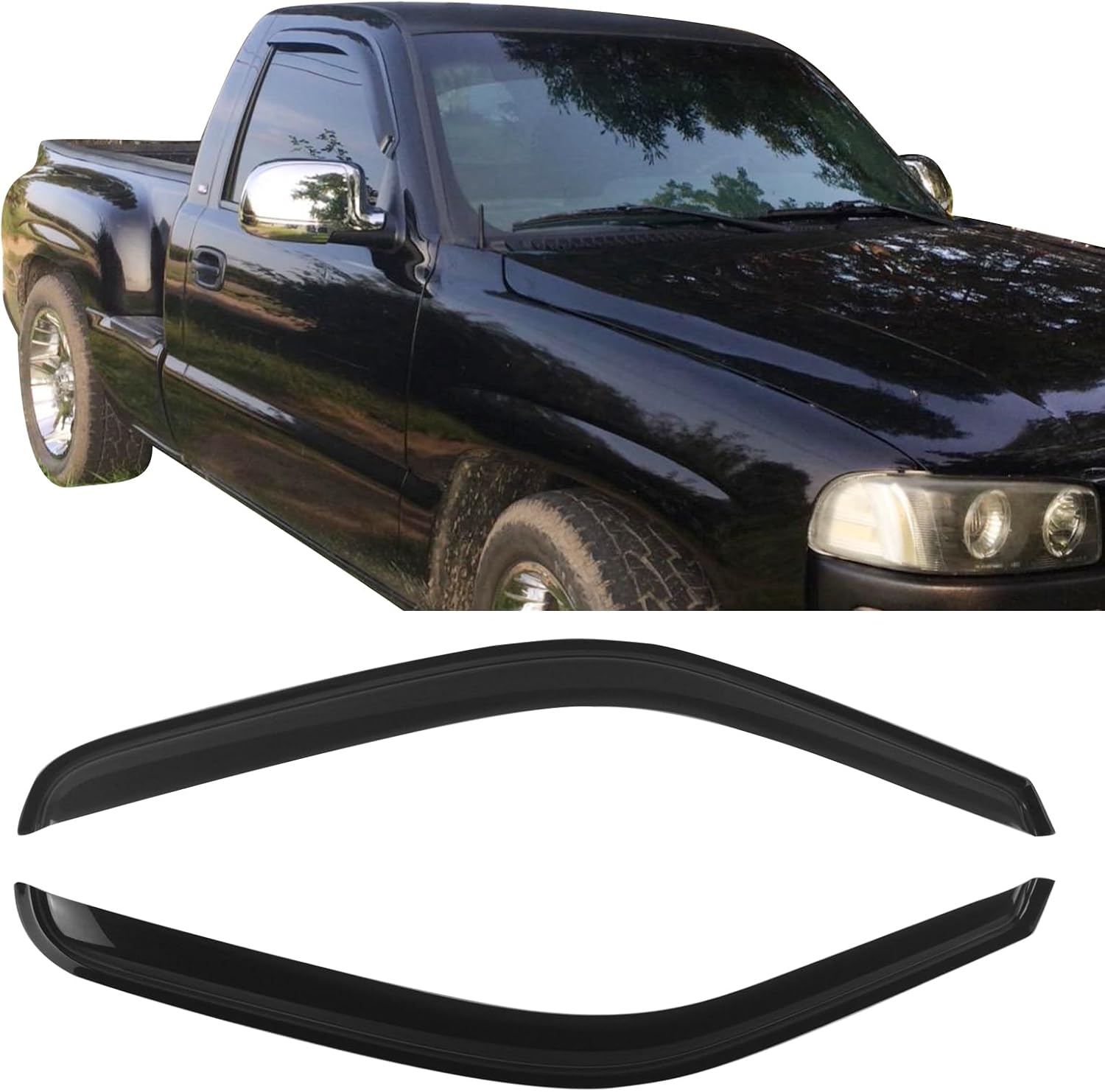 IKON MOTORSPORTS Tape On External Window Visor, Compatible with 1999-2007 Chevy Silverado & GMC Sierra Standard Cab, Tinted Acrylic Resistant Shield Cover Wind Sun Guard