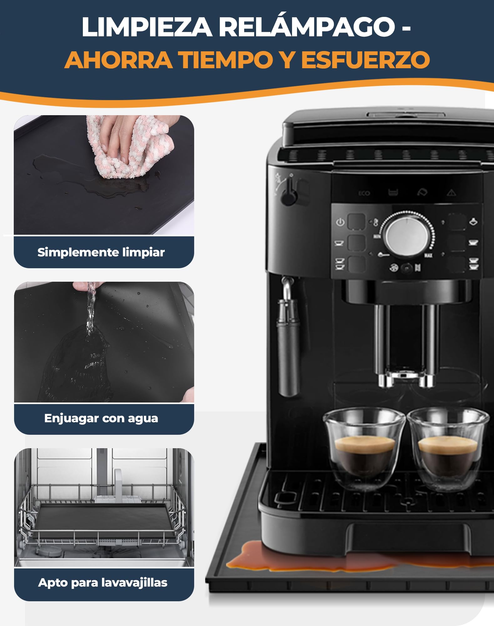 Alfombrilla para Máquina de Café 48x29 cm Base de Silicona para Cafetera alfombrilla Espresso Automática Coffee Mat Compatible con De'Longhi Magnifica, Krups, Philips LatteGo, Cecotec