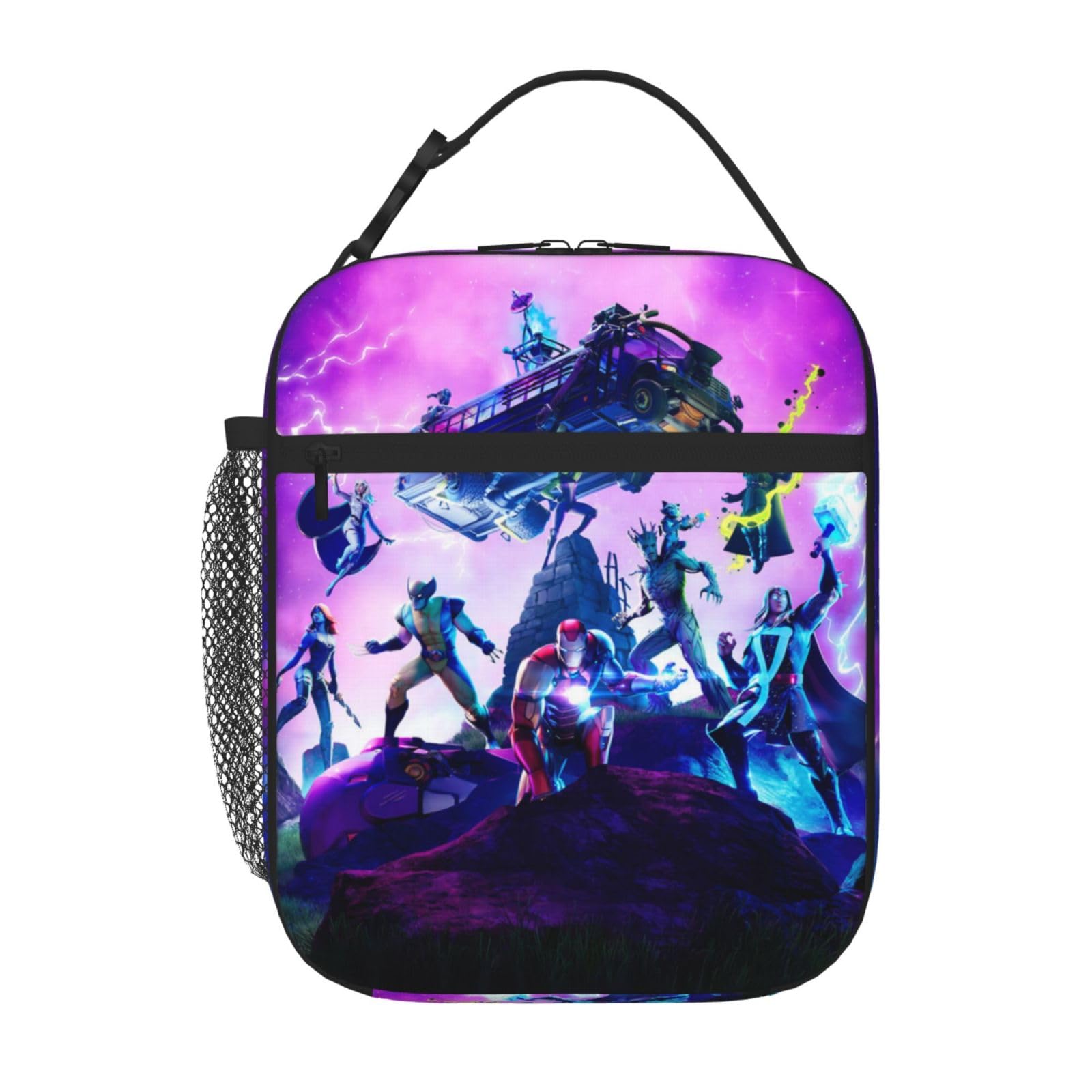 rnxzbiaGame Lunch Box Portable Insulated Lunch Bag Reusable Tote Box Bag With Pockets Gifts For School Students Girls Boys, purple