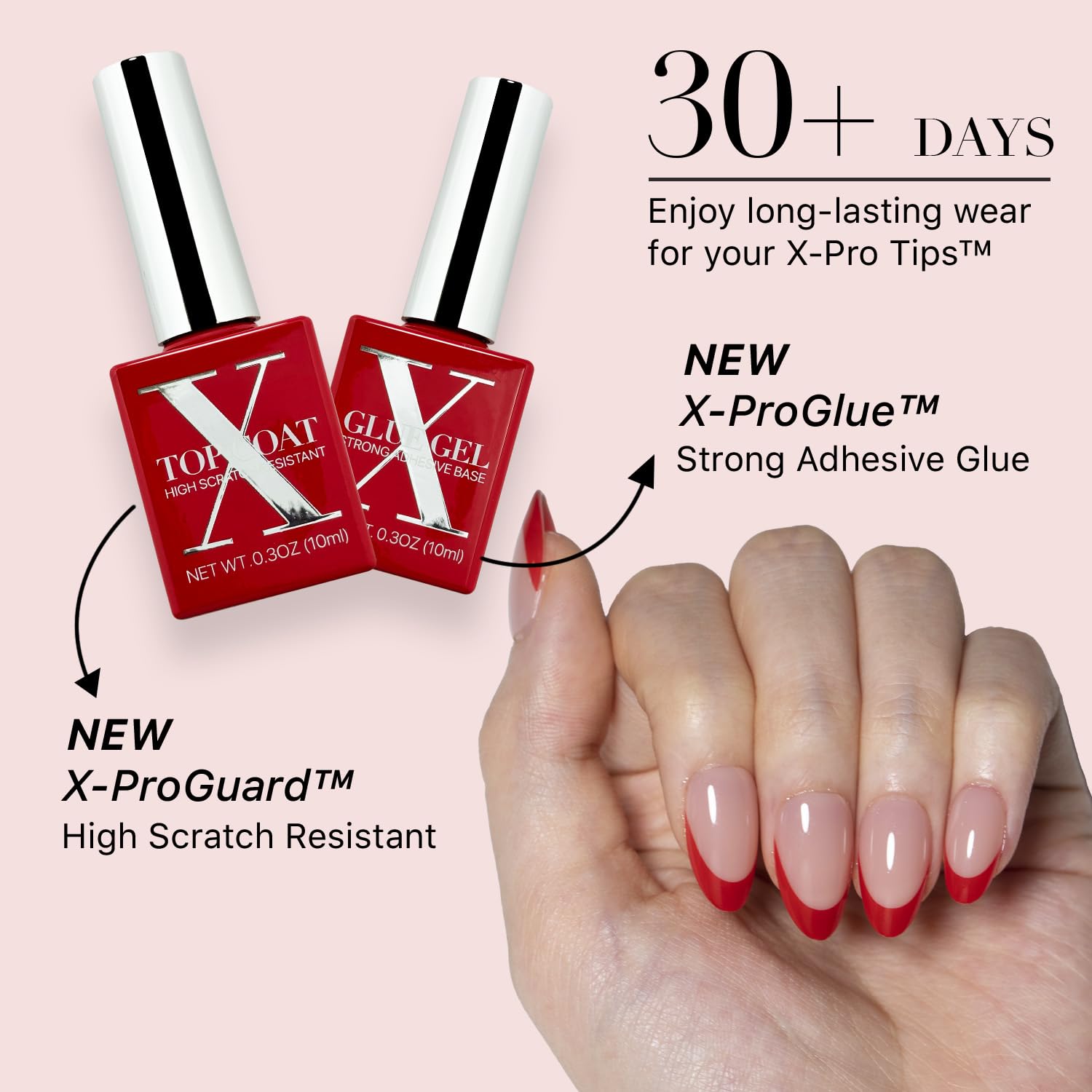 SXC Cosmetics French Tip Press On Nails – Red Series, Short Almond, X-Pro Tips Starter Kit | 160PCS, 16 Sizes, 5 Styles, Beginner-Friendly