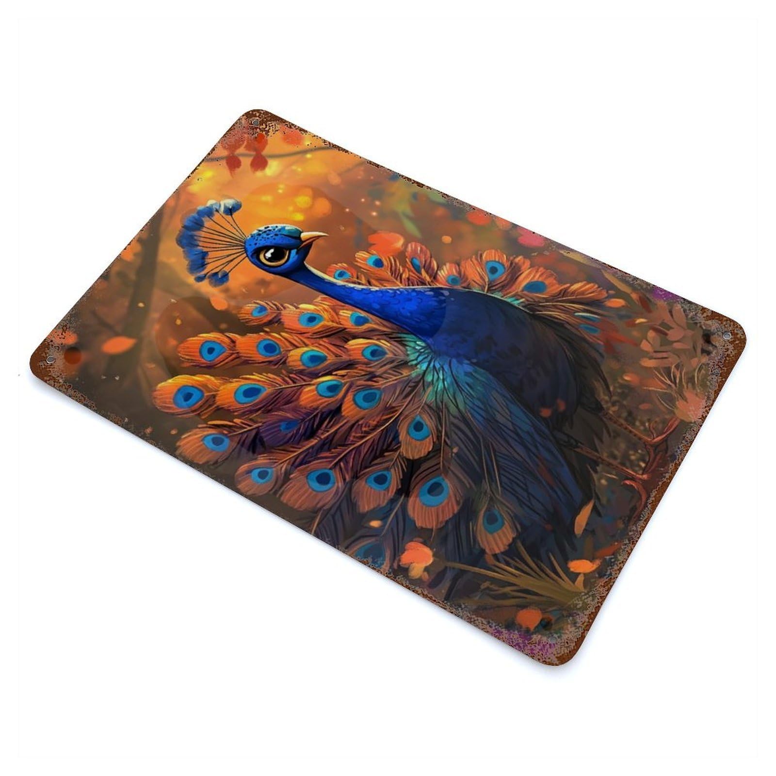 Vintage Metal Tin Sign Peacock with Spread Feathers 11.8"x7.9", Industrial Home Decor for Farmhouse, Kitchen And Entryway Decor