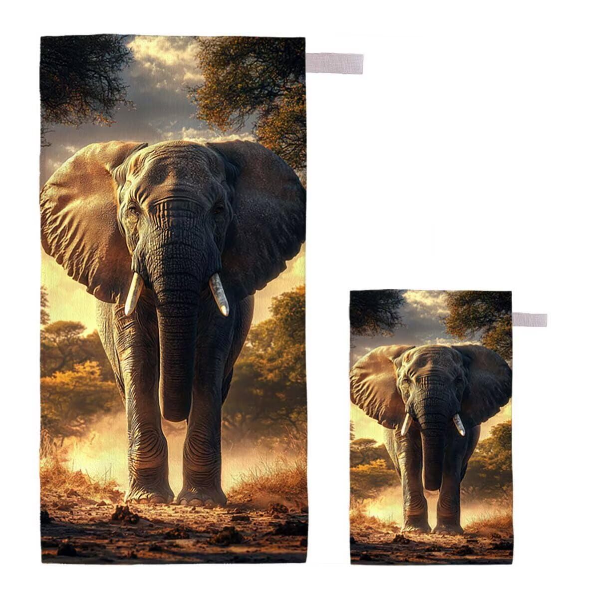 Toalla de Playa Grande 220x100cm/35x70cm, Juego de 2 Toalla Microfibra XXL de Antiarena, Toallas Playa Suave Ligera, Absorbente Secado Rápido, Beach Towel Viaje, Regalo Mujer Hombre (Elefante) I-10