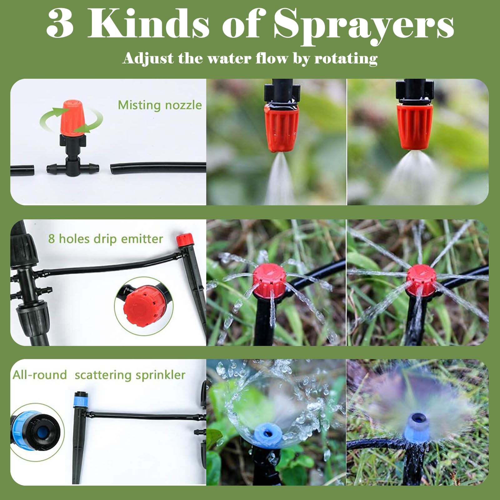 Kit de système d'irrigation de 60 m + 12 m, système d'arrosage automatique avec tube d'irrigation principal de 8/11 mm, tube de distribution de 4/7 mm et accessoires, système d'irrigation goutte à