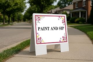 Paint And Sip Spring Flowers Plum Pink A-Frame Double Sided 23x23 in. sign