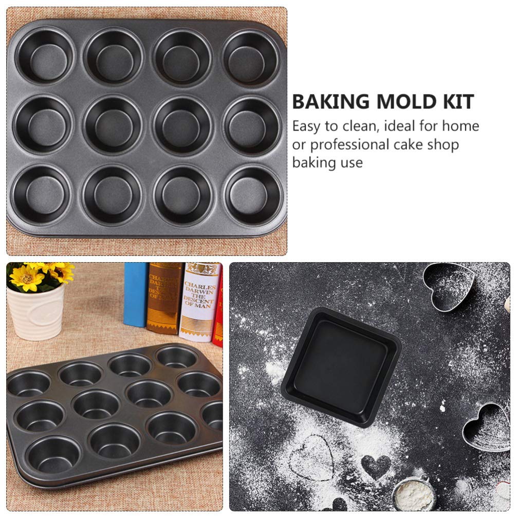 Forma do pieczenia, forma do ciasta, forma do pieczenia chleba 5 szt. Nonstick Zestaw do pieczenia Zestaw do pieczenia ze stali węglowej zawiera bochenek Blacha do ciastek Kwadratowa patelnia na muffi