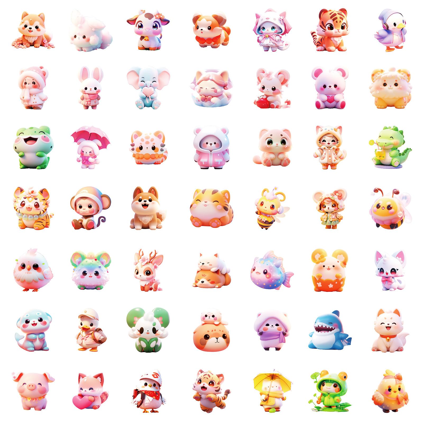 100 simpatici adesivi a forma di animali per Kindle, confezione di adesivi in vinile Kawaii con adorabili animali pastello e animali dei cartoni animati per laptop, diari, custodie per telefono