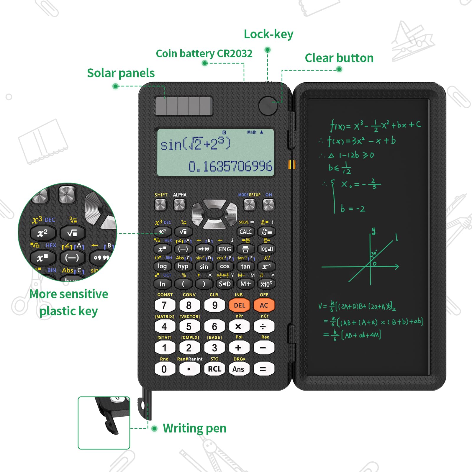 NEWYES 991ES Plus Scientific Calculator with Writing Tablet, 417 Function with Solar Battery - Image 3