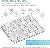 Vista 5 de Lekvey Teclado Numérico Bluetooth, Teclado Numérico Externo delgado de 34 teclas recargable inalámbrico de aluminio para entrada de datos