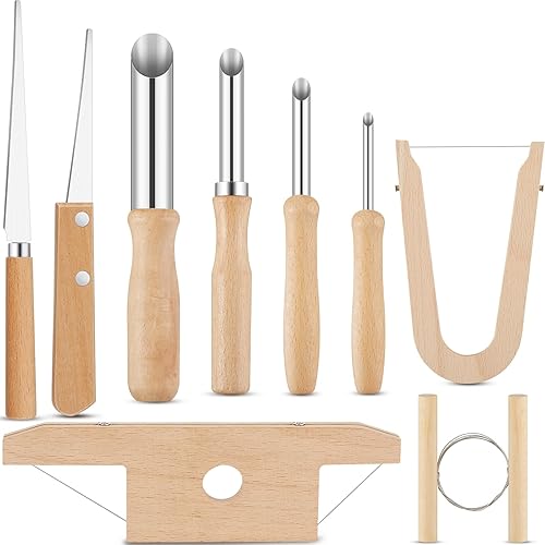 Amylove Kit de herramientas de escultura de arcilla de cerámica, 9 piezas, herramientas de cerámica con asas de madera lisas, arcilla polimérica de