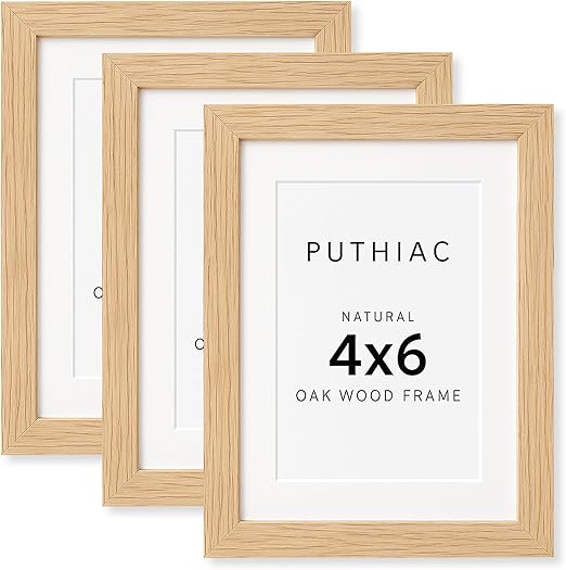 4x6 Oak Wood Picture Frame - 4"x6" Photo Frame, 4x6 Picture Frame Wood, Natural Solid Wooden Picture Frames for Wall Art Photo and Prints(3 Pack, Beige)