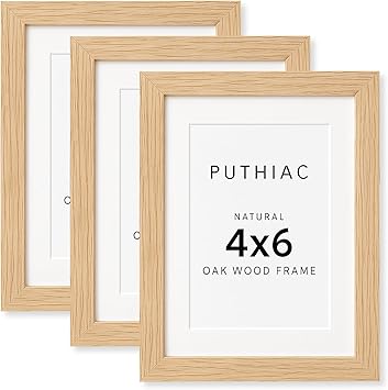 4x6 Oak Wood Picture Frame - 4"x6" Photo Frame, 4x6 Picture Frame Wood, Natural Solid Wooden Picture Frames for Wall Art Photo and Prints(3 Pack, Beige)