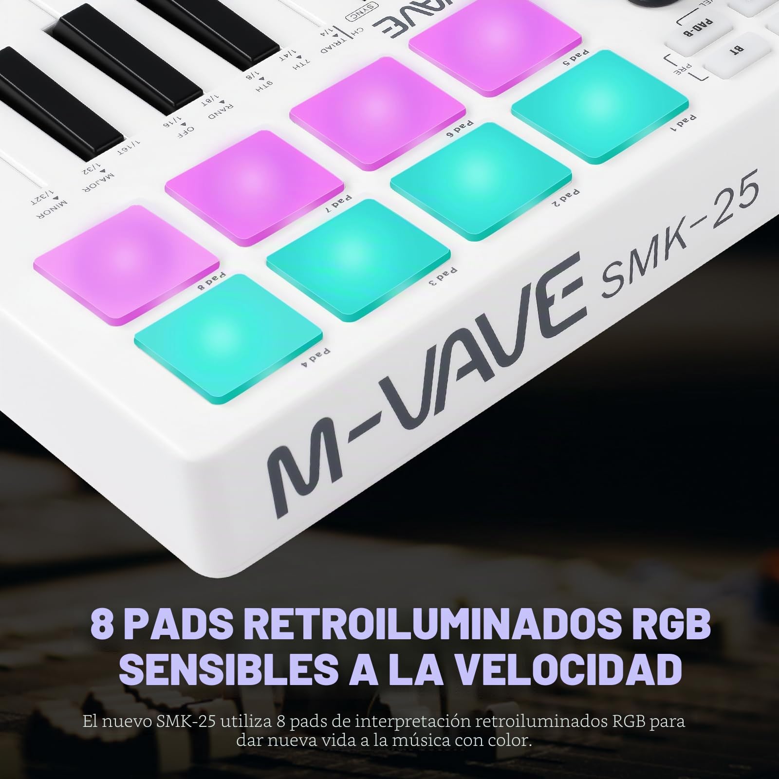 M-VAVE Controlador Midi, Musik-Arrangement Keyboard Mini 25 Teclas MIDI Electrónico Controller Pad Batería Incorporada SMK-25 Blanco