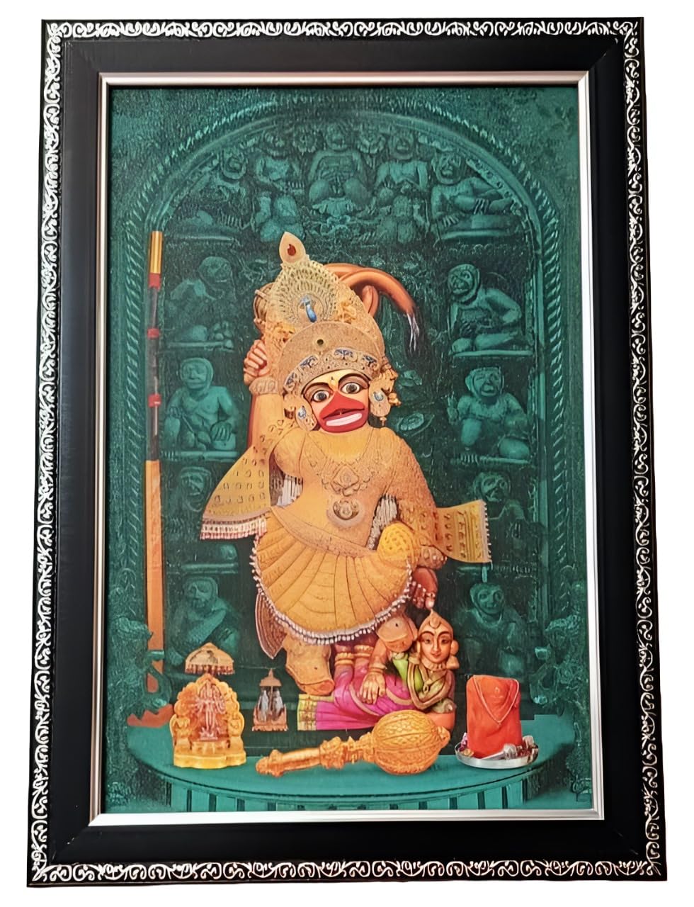 HETVI ENTERPRISE Divine Shri Kashtbhanjan Dev Hanuman Ji Salangpur, Maroon with Golden Carving Photo Frame.