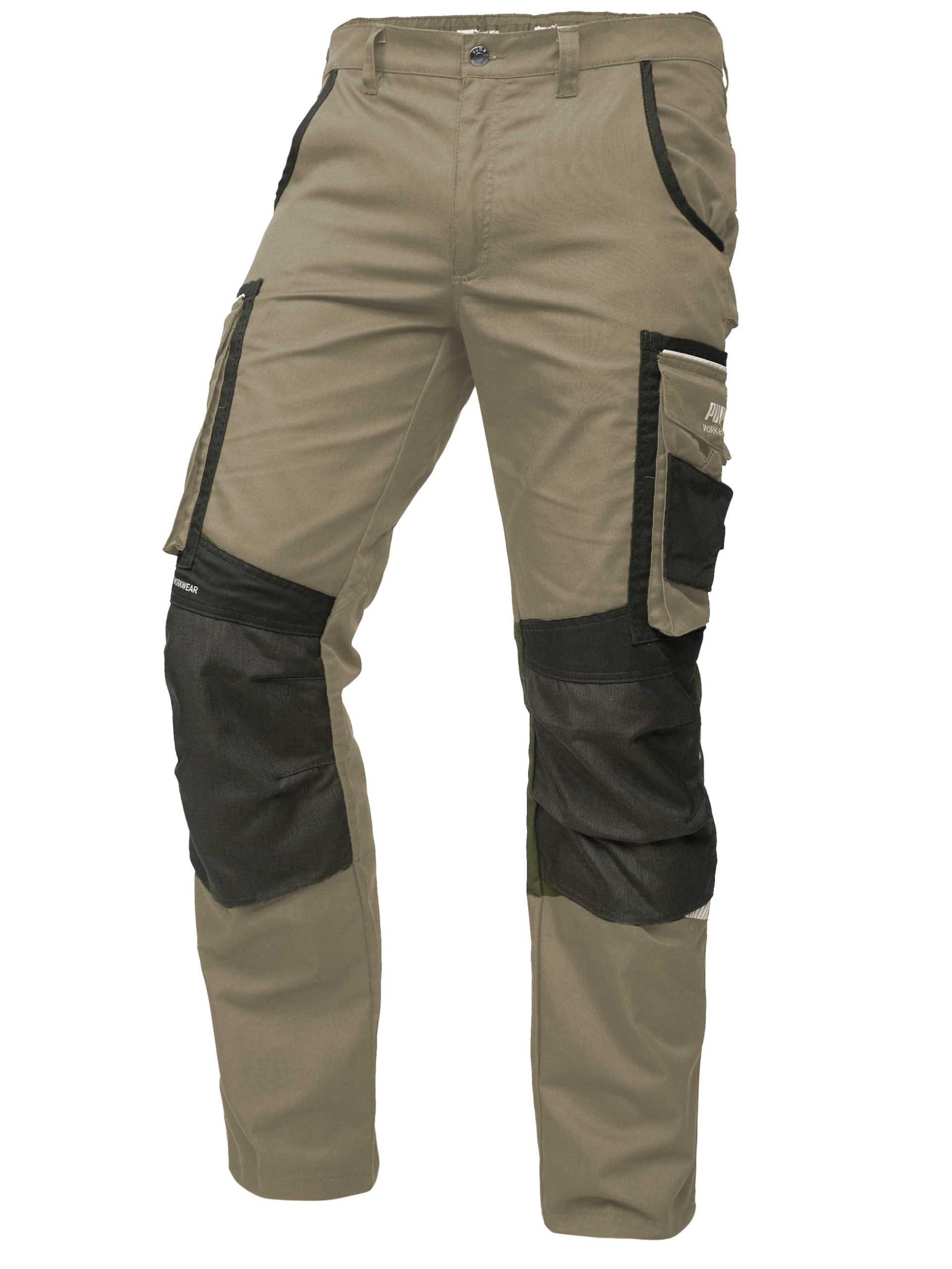 PUMA Workwear Precision X - Arbeitshose Herren - Premium Arbeitskleidung mit vielen Taschen und verstärkten Kniepartien - Funktionshose mit Stretch für Handwerk und Baugewerbe - Braun/Schwarz - 50