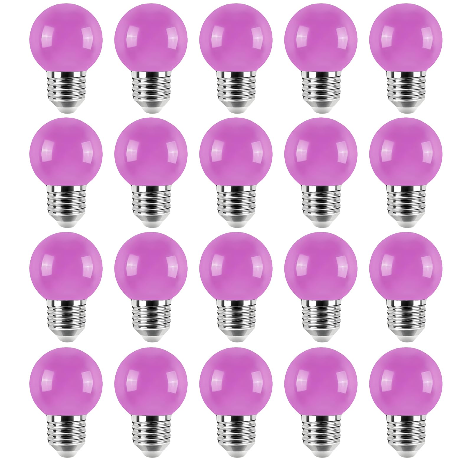 Jitouhu 20 Pack e27 led Coloured Light Bulb, g45 Purple Light Bulb, Golf Ball Lamp, Non-dimmable,This Decorative Light Bulb is Suitable for Interior Home Decoration and Outdoor Decoration