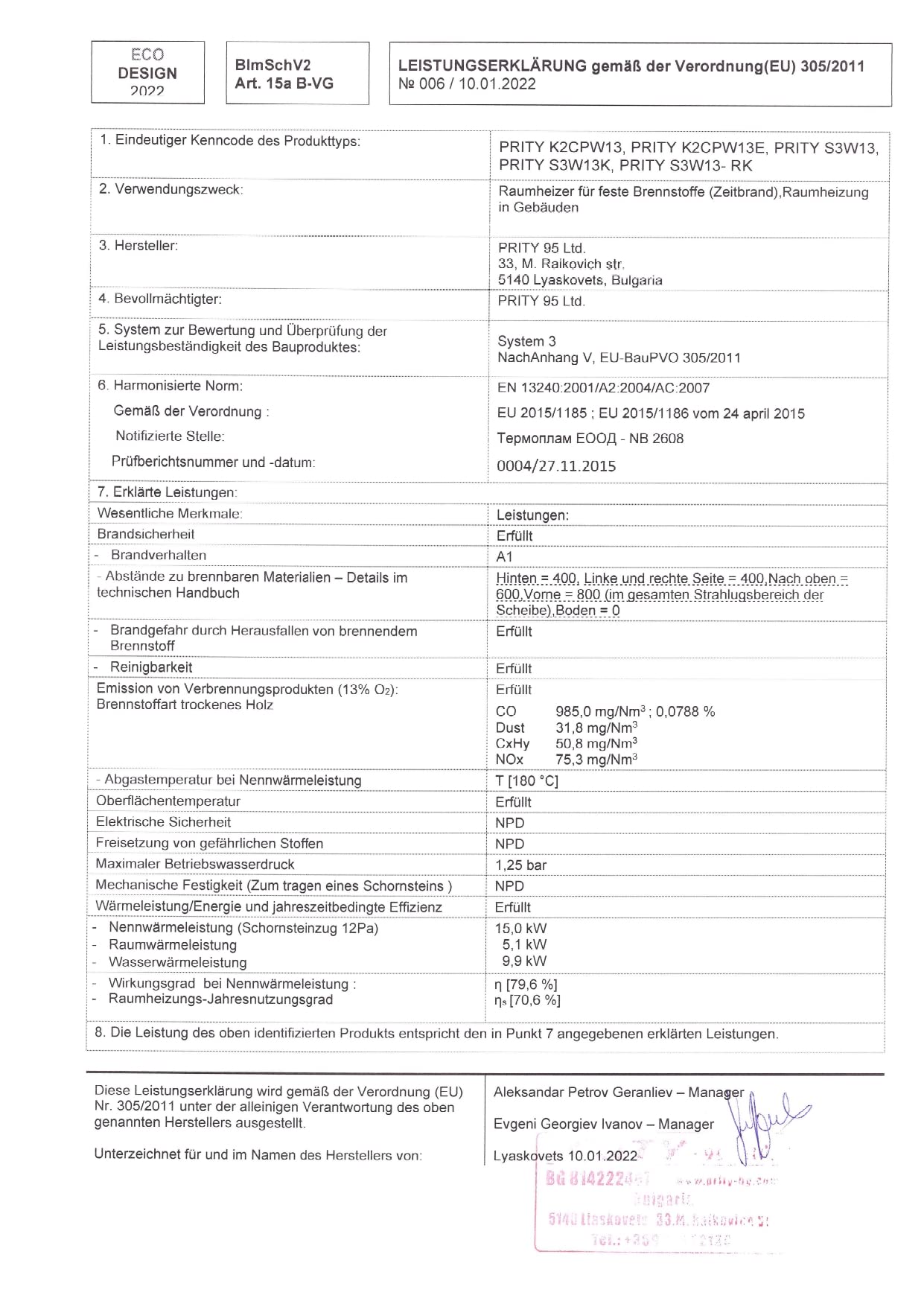 Poêle à bois pour système de chauffage central Prity S3 W13 avec chaudière intégrale
