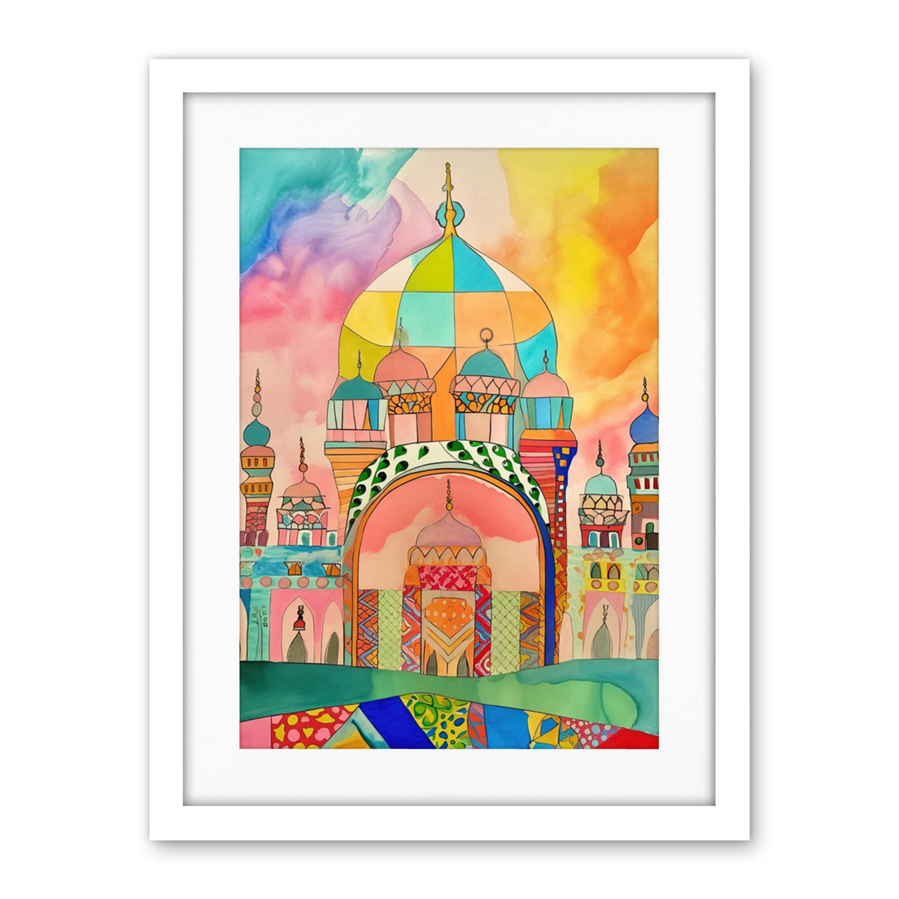 Artery8 Abstract Mosque Islam Folk Art Artwork Framed Wall Art Print 18X24 Inch