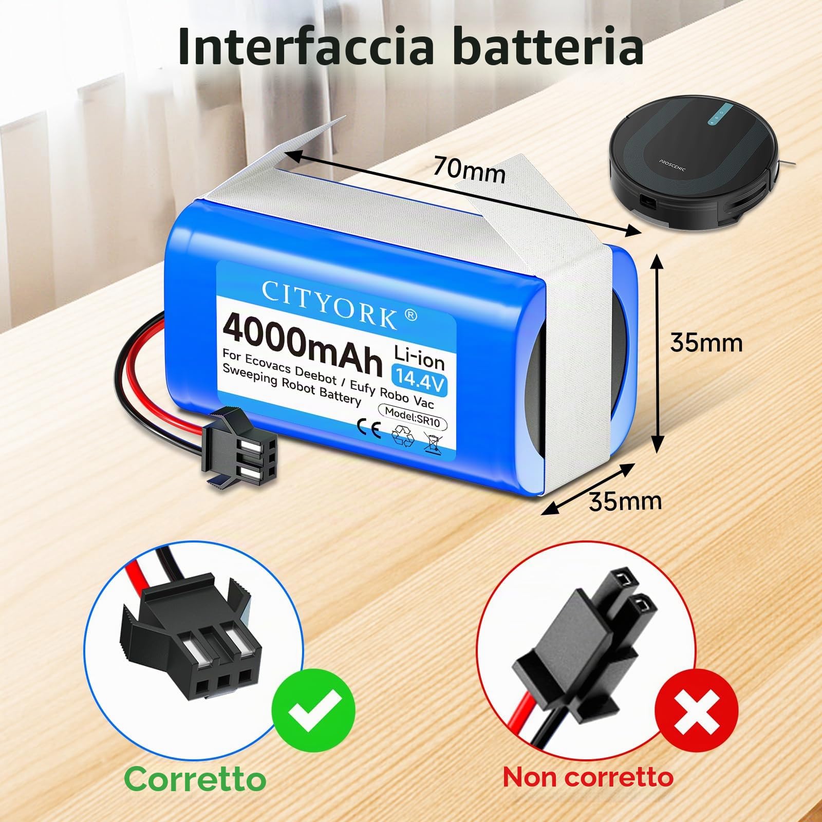 CITYORK 4000mAh Batteria per Proscenic 850T 850P, per Honiture G20, per Lubluelu SL61/SL60D, per Ultenic D5/D5s Pro, per Venga 3000 3001, per Lefant T700, per Tikom G8000, per Bagotte BG600 BG750 Max