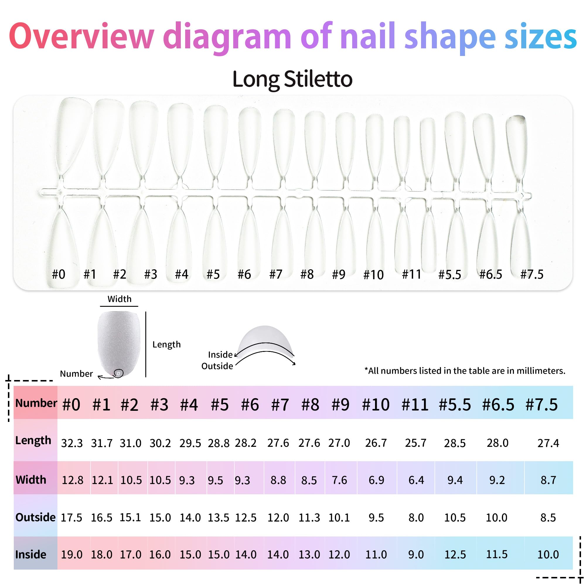 Sun&Beam Nails Fake Nails Tips Full Clear Acrylic Cover for Manicure Salons Nail Art 15 Sizes 240 Pcs (Long Stiletto) - Image 3