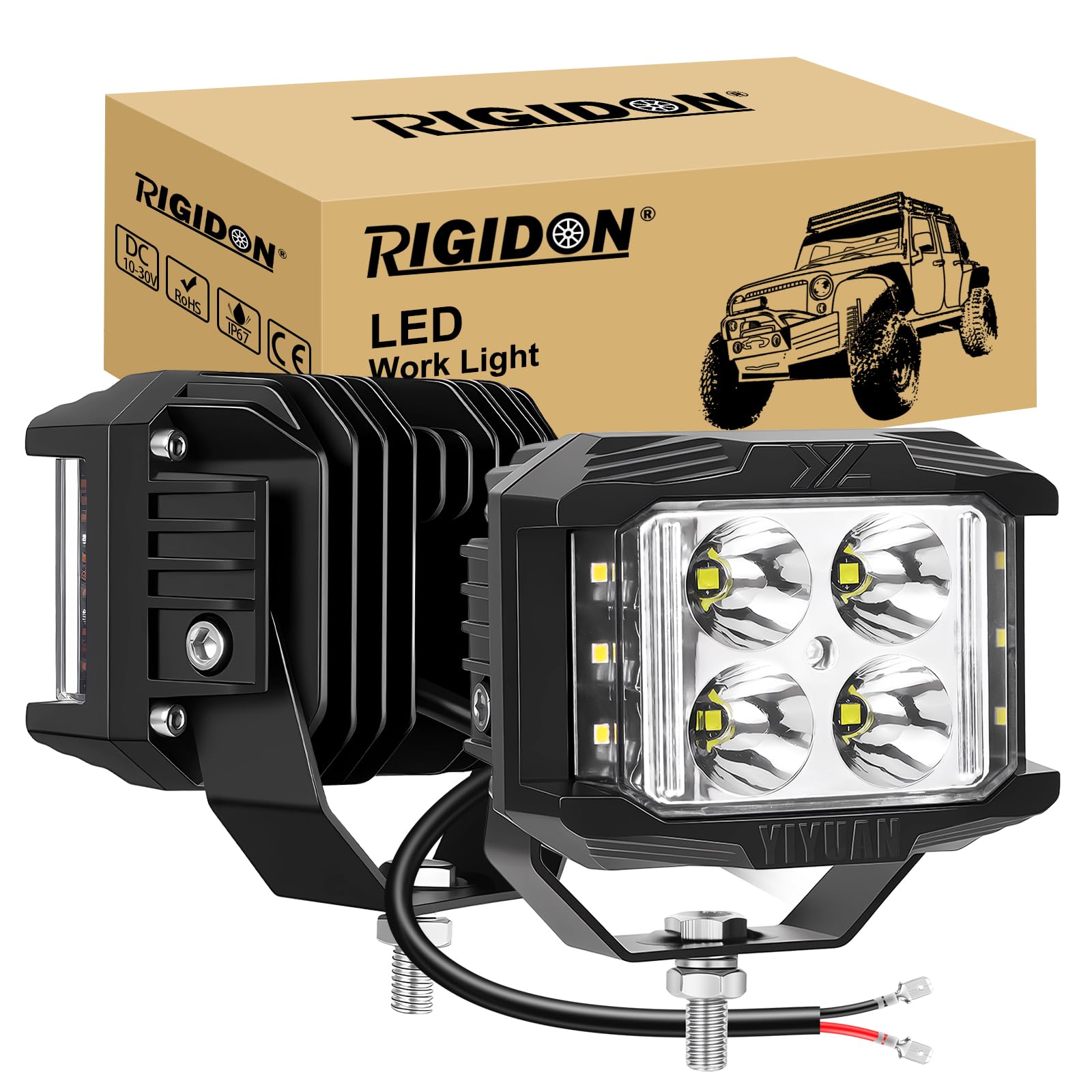 – RIGIDON 2 x Led Work Light Bar, 3 Sides Shooter 4 inch 35W 3500 lumens Spotlight, 12V 24V Driving Lamp for Car Off road Boat Truck 4x4 SUV ATV Tractors Excavator, 6000K White, Fog Lamp