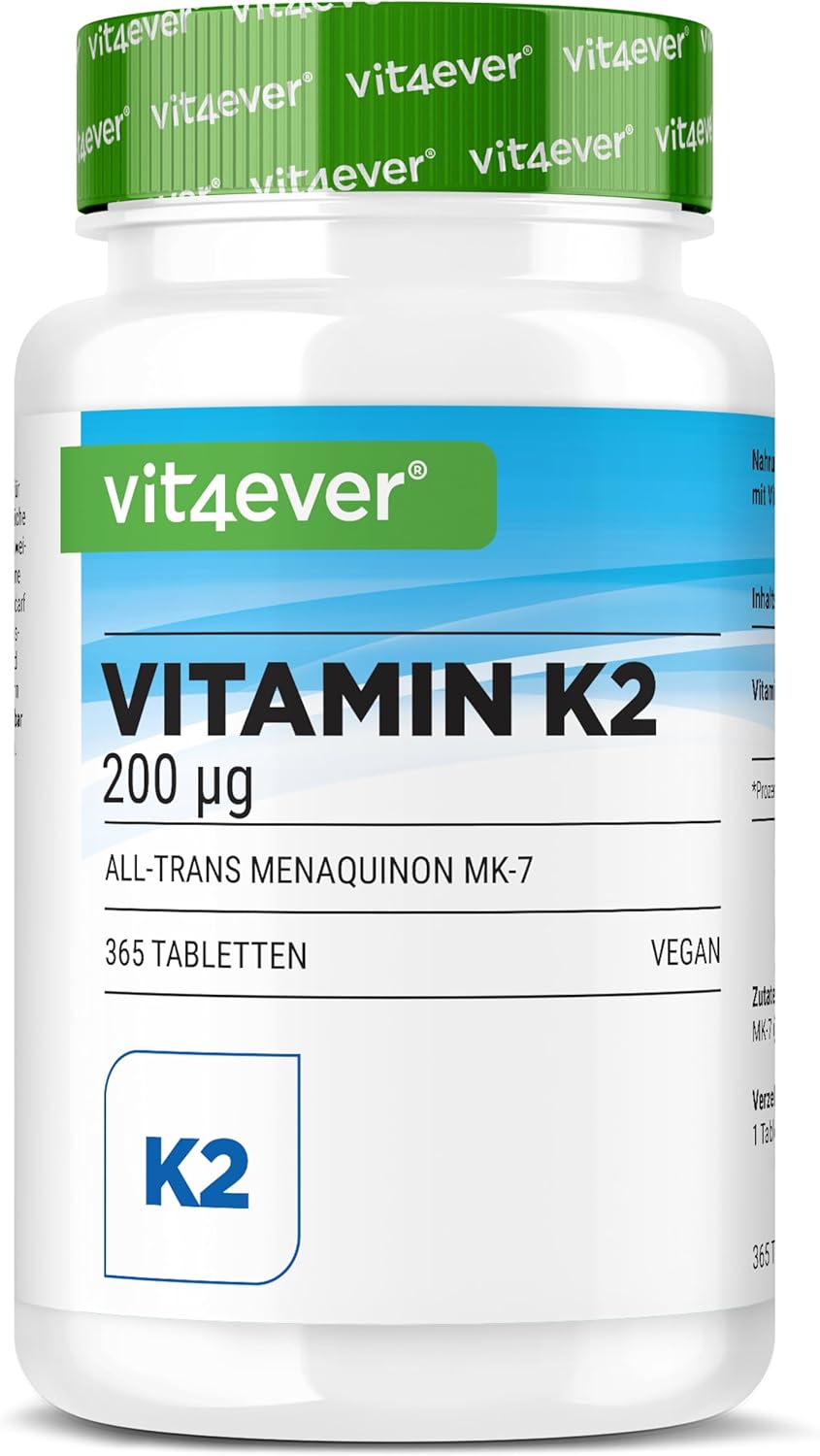 Vitamine K2 MK7-365 tabletten – 200 µg per tablet – All-trans gehalte >99,7% MK-7 menaquinon – Hoog gedoseerd – Geen ongewenste toevoegingen – Veganistisch