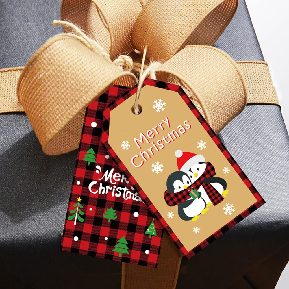 100 etichette per regali di Natale, 10 design, etichette natalizie con filo di iuta e filo di cotone per confezioni regalo e decorazioni per alberi fai da te