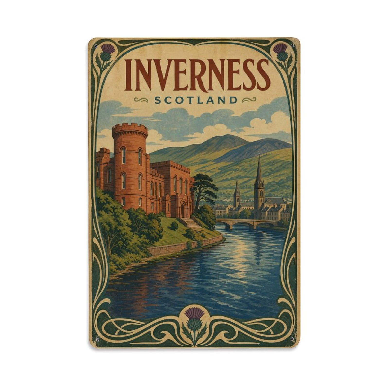 Vintage Travel Scotland Inverness Metal Tin Sign Plaque Wall Decor for Cafe, Club Bar, Office, Garden Metal Poster 8x12Inch