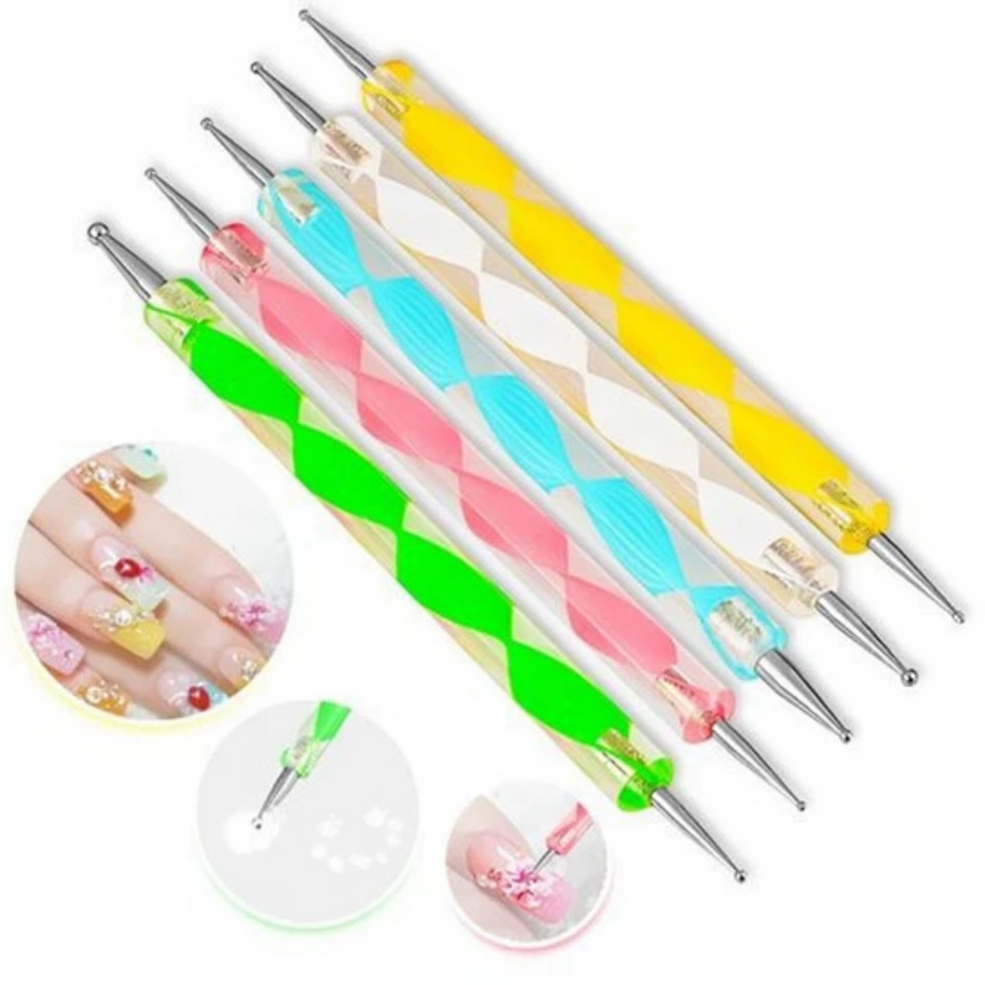 5 Pcs 2 Way Dotting Pen Tool Nail Art Tip Dot Paint Manicure kit (Set of 5)